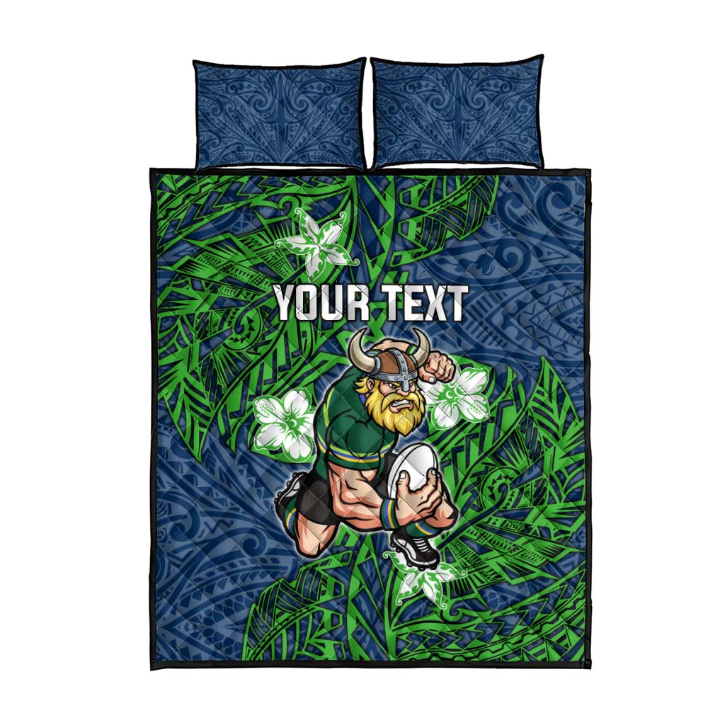 Personalised Canberra Raiders Quilt Bed Set Polynesian Tribal Pattern With Rugby Viking Mascot Art