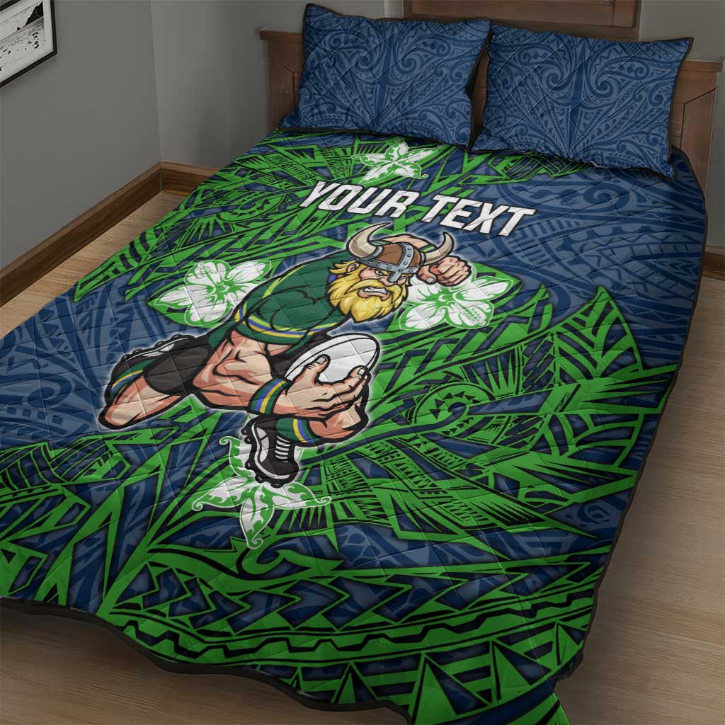 Personalised Canberra Raiders Quilt Bed Set Polynesian Tribal Pattern With Rugby Viking Mascot Art