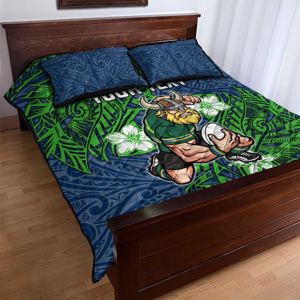 Personalised Canberra Raiders Quilt Bed Set Polynesian Tribal Pattern With Rugby Viking Mascot Art