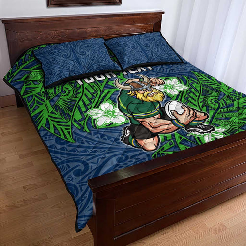 Personalised Canberra Raiders Quilt Bed Set Polynesian Tribal Pattern With Rugby Viking Mascot Art