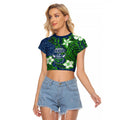 Personalised Canberra Raiders Raglan Cropped T Shirt Polynesian Tribal Pattern With Rugby Viking Mascot Art
