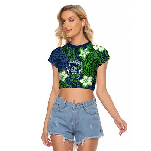 Personalised Canberra Raiders Raglan Cropped T Shirt Polynesian Tribal Pattern With Rugby Viking Mascot Art