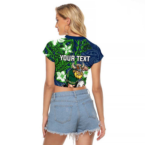 Personalised Canberra Raiders Raglan Cropped T Shirt Polynesian Tribal Pattern With Rugby Viking Mascot Art