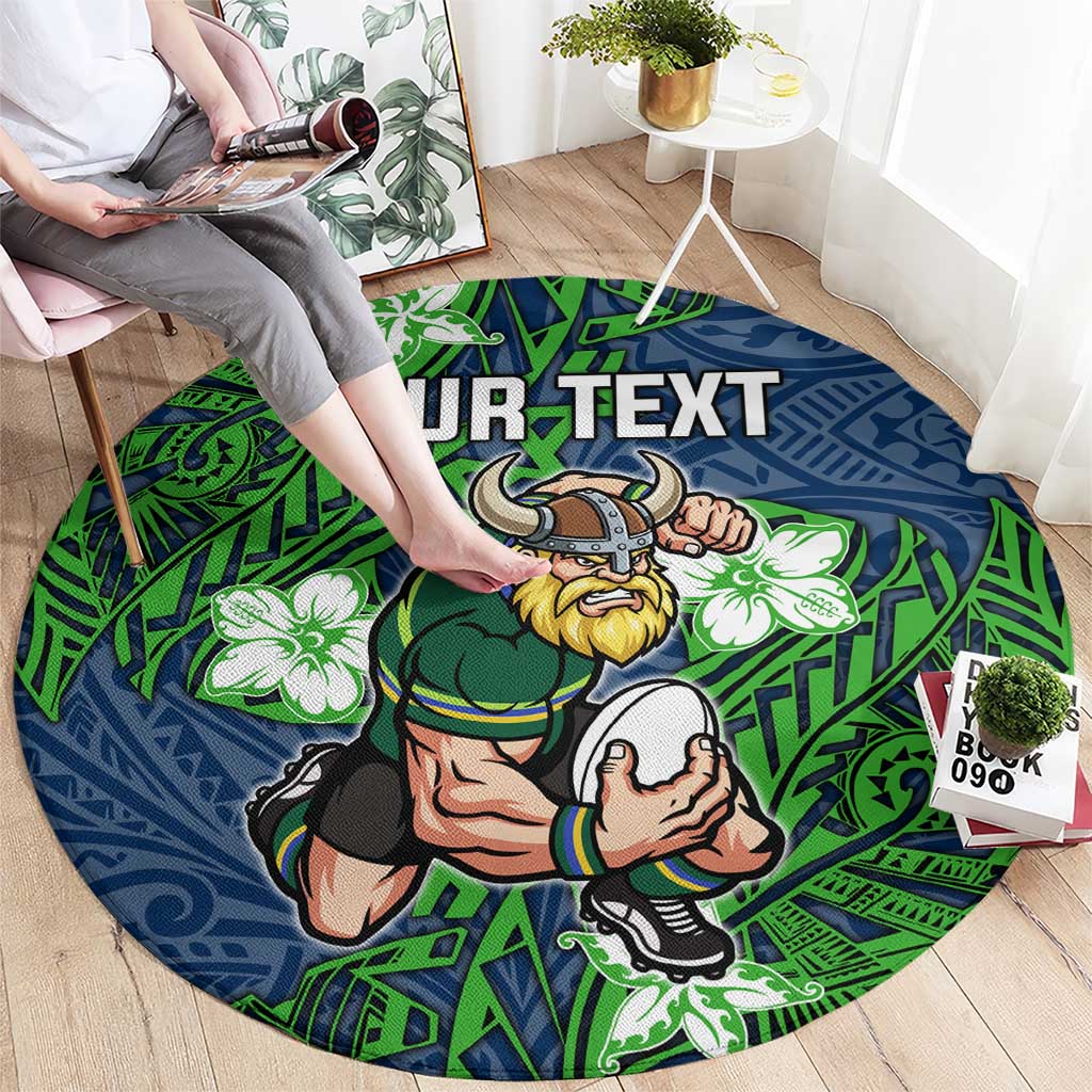 Personalised Canberra Raiders Round Carpet Polynesian Tribal Pattern With Rugby Viking Mascot Art