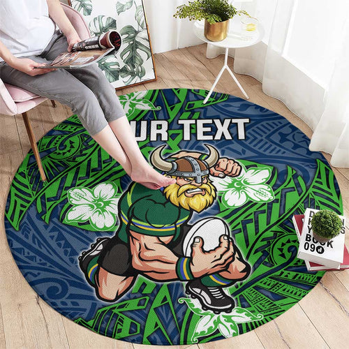 Personalised Canberra Raiders Round Carpet Polynesian Tribal Pattern With Rugby Viking Mascot Art