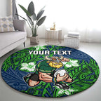 Personalised Canberra Raiders Round Carpet Polynesian Tribal Pattern With Rugby Viking Mascot Art