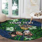 Personalised Canberra Raiders Round Carpet Polynesian Tribal Pattern With Rugby Viking Mascot Art