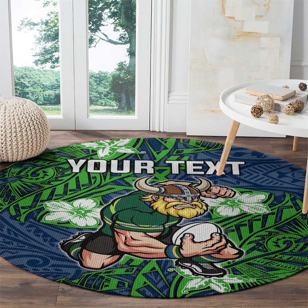 Personalised Canberra Raiders Round Carpet Polynesian Tribal Pattern With Rugby Viking Mascot Art