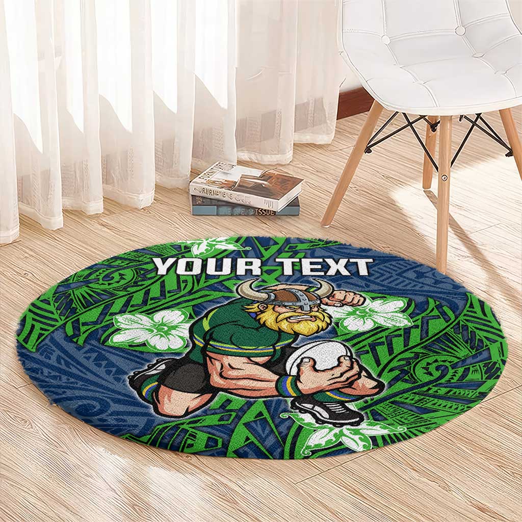 Personalised Canberra Raiders Round Carpet Polynesian Tribal Pattern With Rugby Viking Mascot Art