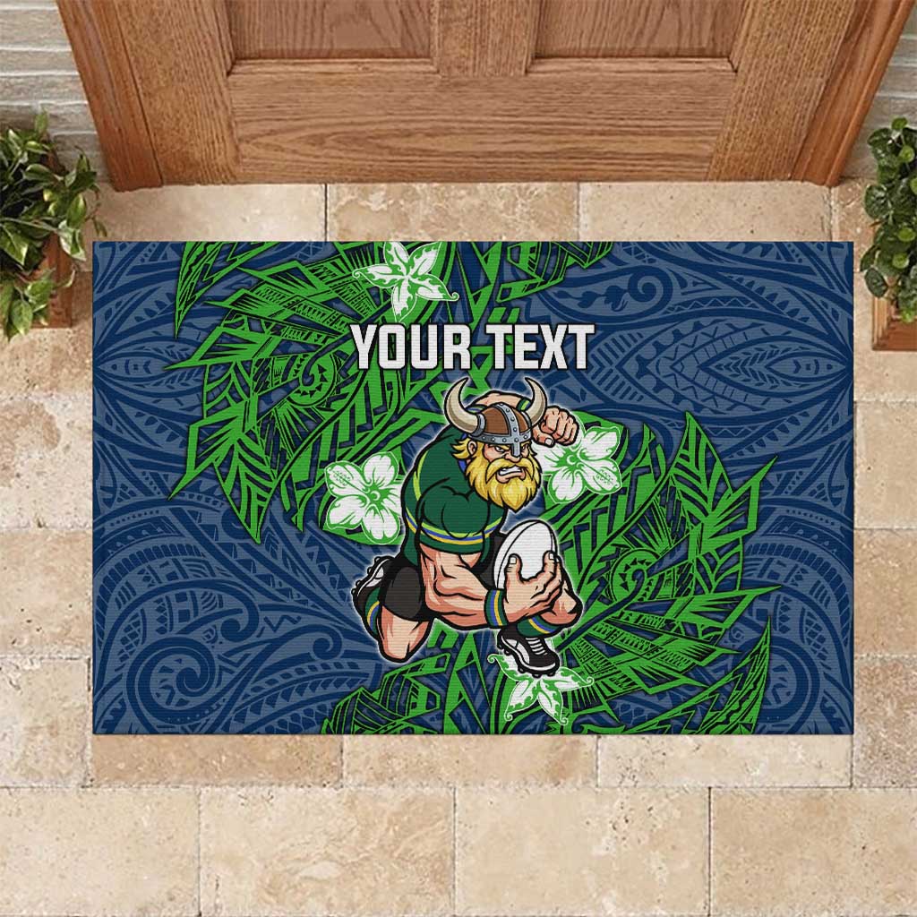 Personalised Canberra Raiders Rubber Doormat Polynesian Tribal Pattern With Rugby Viking Mascot Art