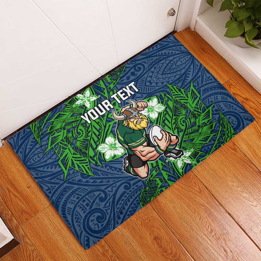 Personalised Canberra Raiders Rubber Doormat Polynesian Tribal Pattern With Rugby Viking Mascot Art