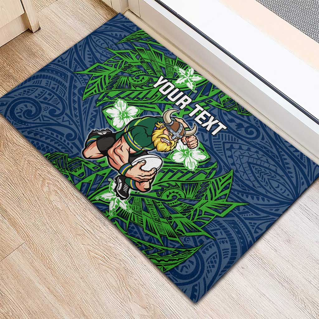 Personalised Canberra Raiders Rubber Doormat Polynesian Tribal Pattern With Rugby Viking Mascot Art