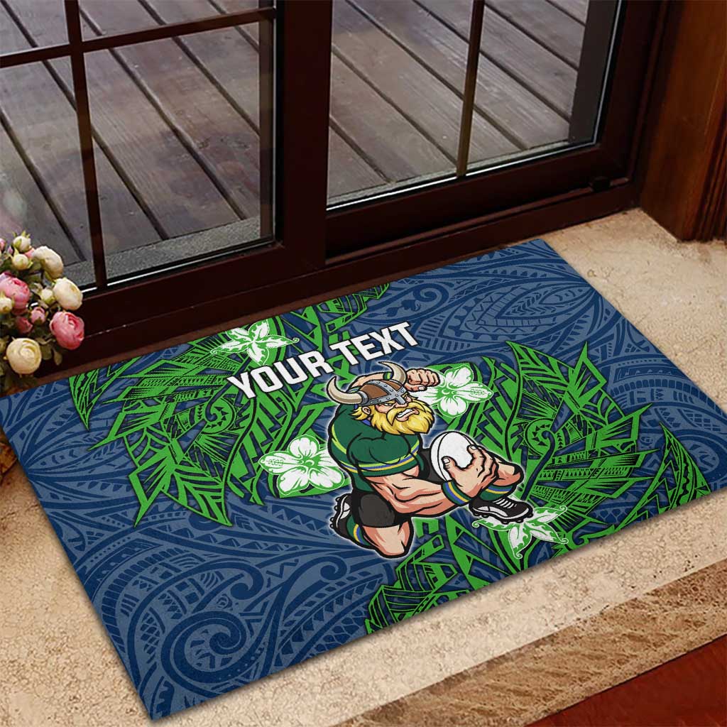 Personalised Canberra Raiders Rubber Doormat Polynesian Tribal Pattern With Rugby Viking Mascot Art