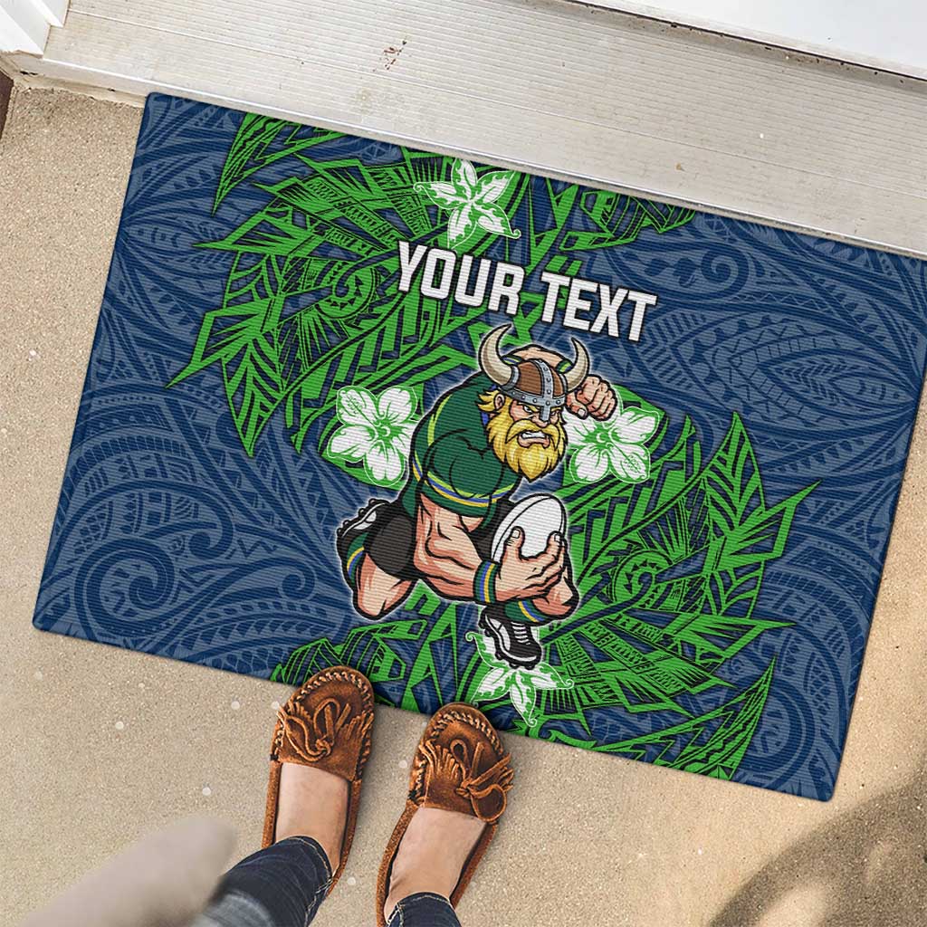 Personalised Canberra Raiders Rubber Doormat Polynesian Tribal Pattern With Rugby Viking Mascot Art