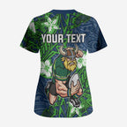 Personalised Canberra Raiders Scrub Top Polynesian Tribal Pattern With Rugby Viking Mascot Art