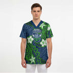 Personalised Canberra Raiders Scrub Top Polynesian Tribal Pattern With Rugby Viking Mascot Art