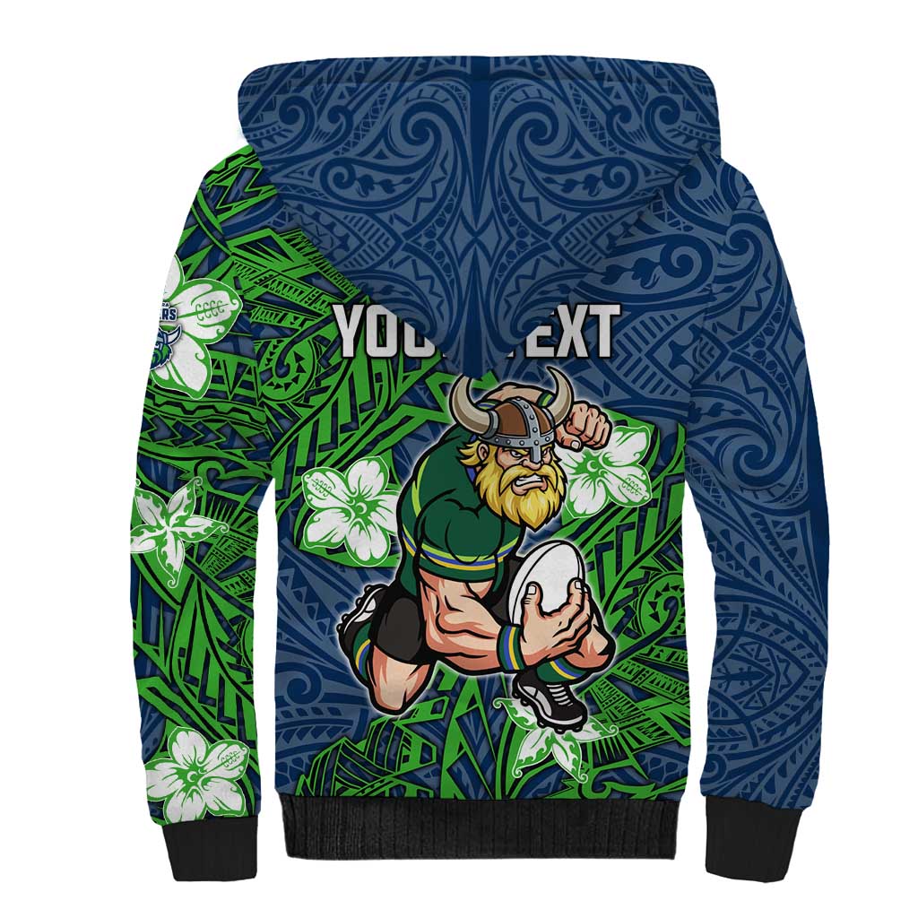 Personalised Canberra Raiders Sherpa Hoodie Polynesian Tribal Pattern With Rugby Viking Mascot Art