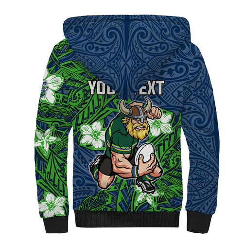 Personalised Canberra Raiders Sherpa Hoodie Polynesian Tribal Pattern With Rugby Viking Mascot Art