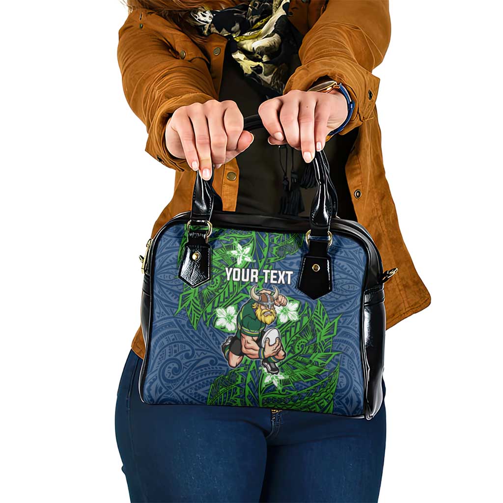 Personalised Canberra Raiders Shoulder Handbag Polynesian Tribal Pattern With Rugby Viking Mascot Art