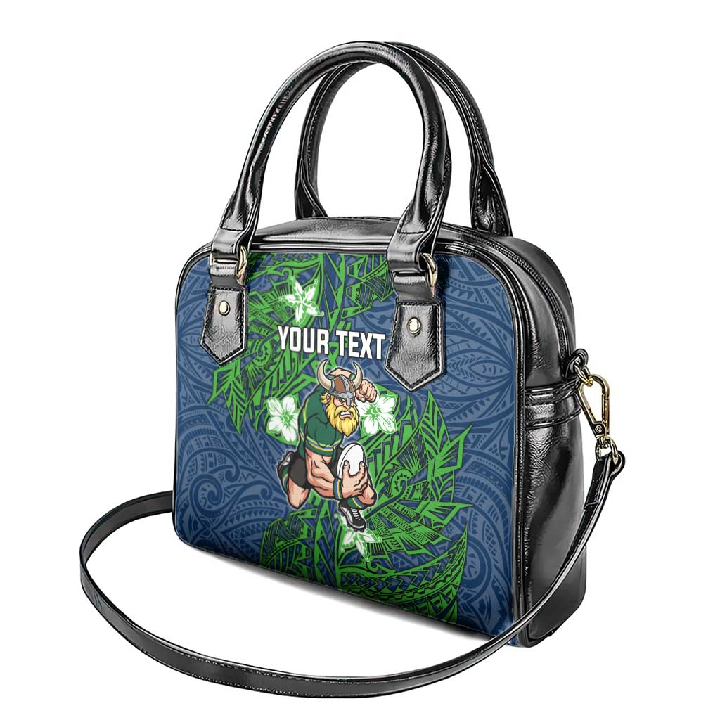 Personalised Canberra Raiders Shoulder Handbag Polynesian Tribal Pattern With Rugby Viking Mascot Art