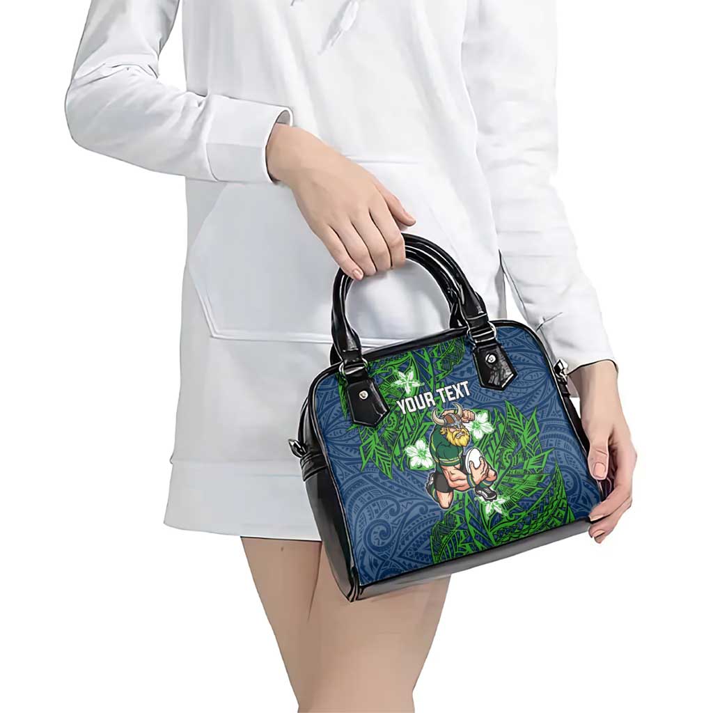 Personalised Canberra Raiders Shoulder Handbag Polynesian Tribal Pattern With Rugby Viking Mascot Art