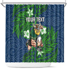 Personalised Canberra Raiders Shower Curtain Polynesian Tribal Pattern With Rugby Viking Mascot Art