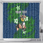 Personalised Canberra Raiders Shower Curtain Polynesian Tribal Pattern With Rugby Viking Mascot Art