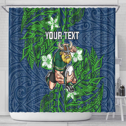 Personalised Canberra Raiders Shower Curtain Polynesian Tribal Pattern With Rugby Viking Mascot Art