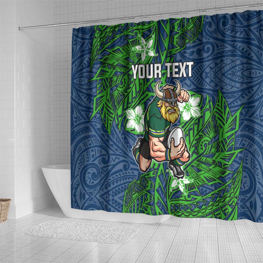 Personalised Canberra Raiders Shower Curtain Polynesian Tribal Pattern With Rugby Viking Mascot Art