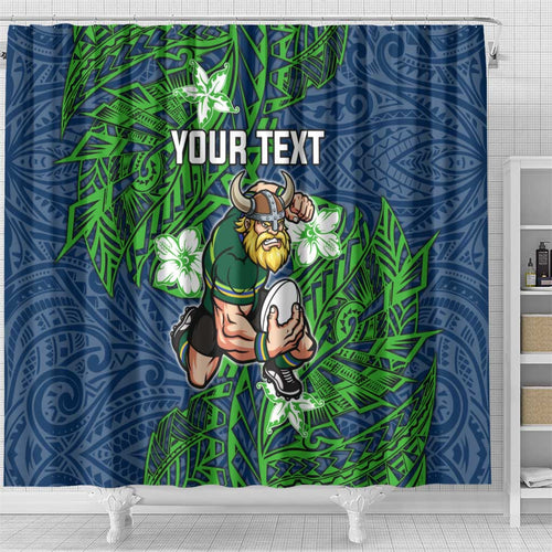 Personalised Canberra Raiders Shower Curtain Polynesian Tribal Pattern With Rugby Viking Mascot Art