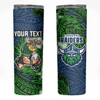 Personalised Canberra Raiders Skinny Tumbler Polynesian Tribal Pattern With Rugby Viking Mascot Art
