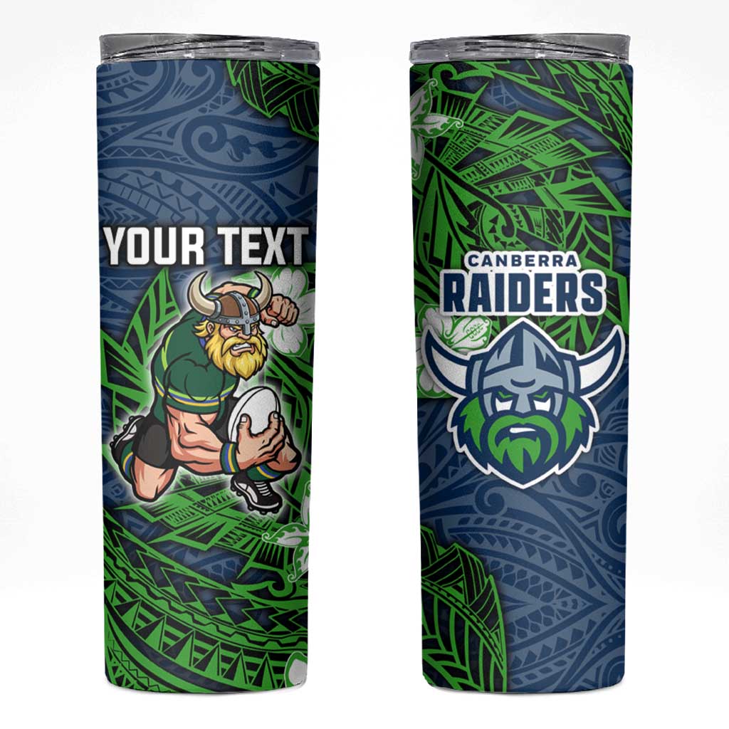 Personalised Canberra Raiders Skinny Tumbler Polynesian Tribal Pattern With Rugby Viking Mascot Art