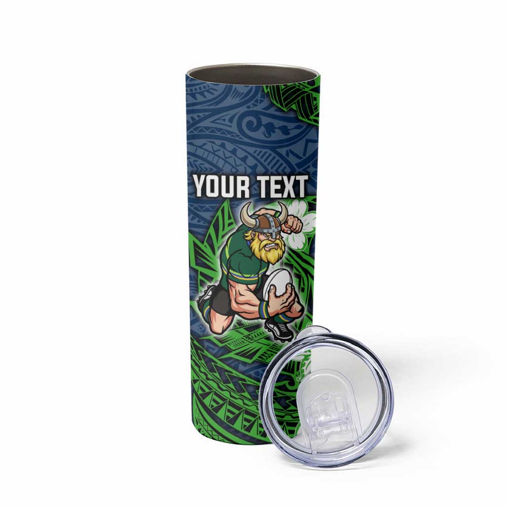 Personalised Canberra Raiders Skinny Tumbler Polynesian Tribal Pattern With Rugby Viking Mascot Art