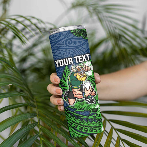 Personalised Canberra Raiders Skinny Tumbler Polynesian Tribal Pattern With Rugby Viking Mascot Art