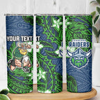 Personalised Canberra Raiders Skinny Tumbler Polynesian Tribal Pattern With Rugby Viking Mascot Art
