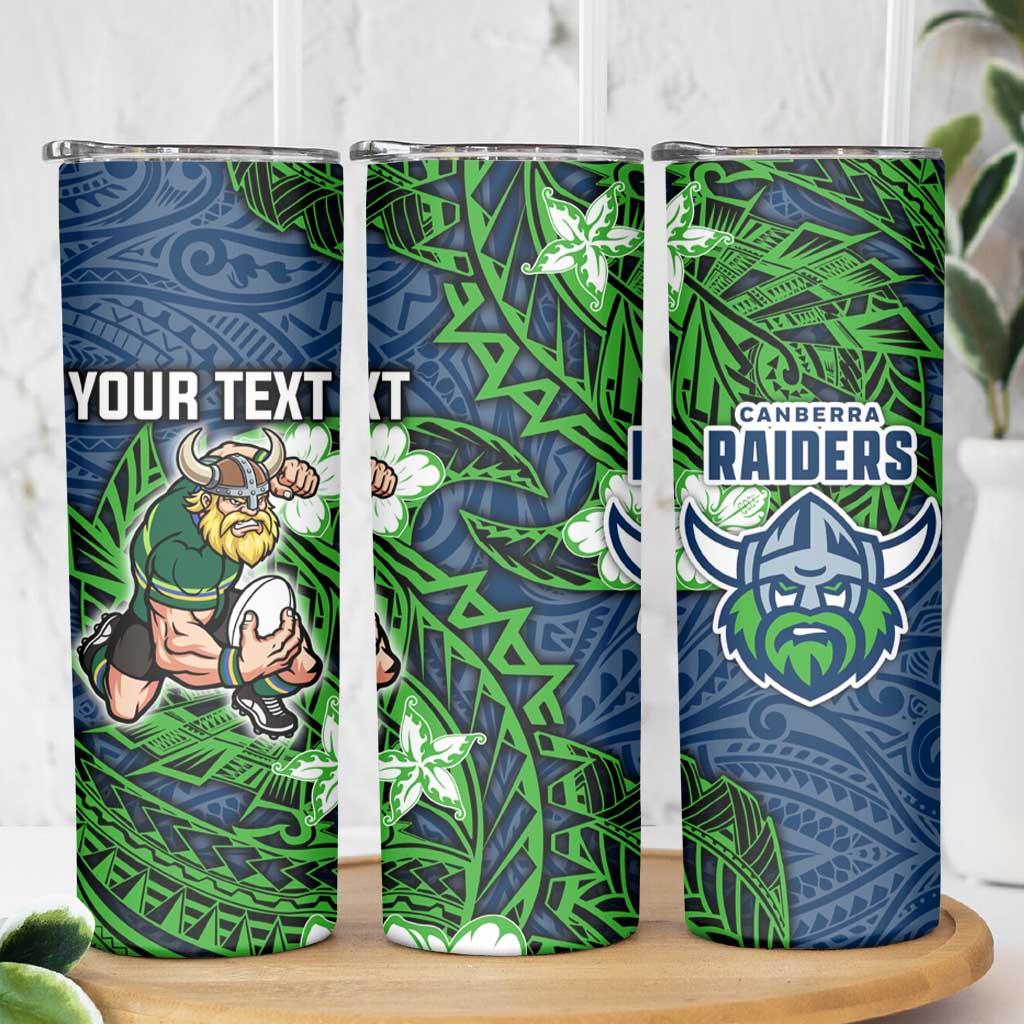 Personalised Canberra Raiders Skinny Tumbler Polynesian Tribal Pattern With Rugby Viking Mascot Art