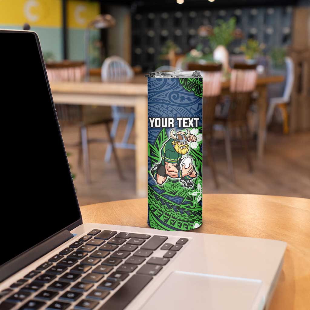 Personalised Canberra Raiders Skinny Tumbler Polynesian Tribal Pattern With Rugby Viking Mascot Art