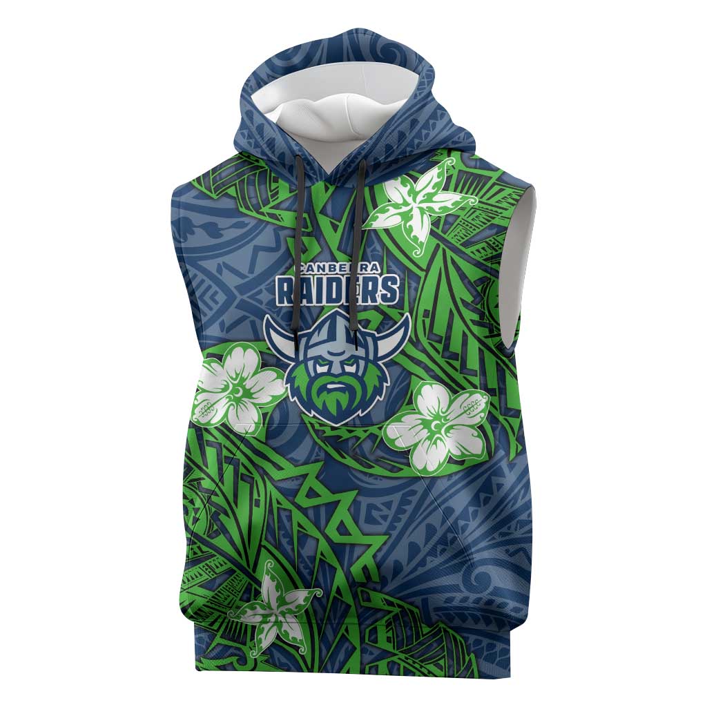 Personalised Canberra Raiders Sleeveless Hoodie Polynesian Tribal Pattern With Rugby Viking Mascot Art