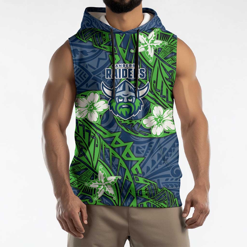 Personalised Canberra Raiders Sleeveless Hoodie Polynesian Tribal Pattern With Rugby Viking Mascot Art