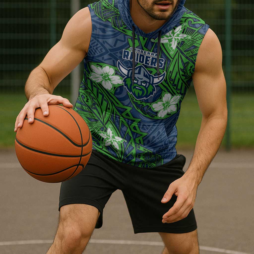Personalised Canberra Raiders Sleeveless Hoodie Polynesian Tribal Pattern With Rugby Viking Mascot Art