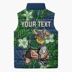 Personalised Canberra Raiders Sleeveless Puffer Jacket Polynesian Tribal Pattern With Rugby Viking Mascot Art