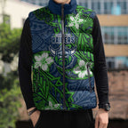 Personalised Canberra Raiders Sleeveless Puffer Jacket Polynesian Tribal Pattern With Rugby Viking Mascot Art