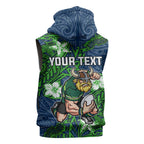 Personalised Canberra Raiders Sleeveless Zip Hoodie Polynesian Tribal Pattern With Rugby Viking Mascot Art