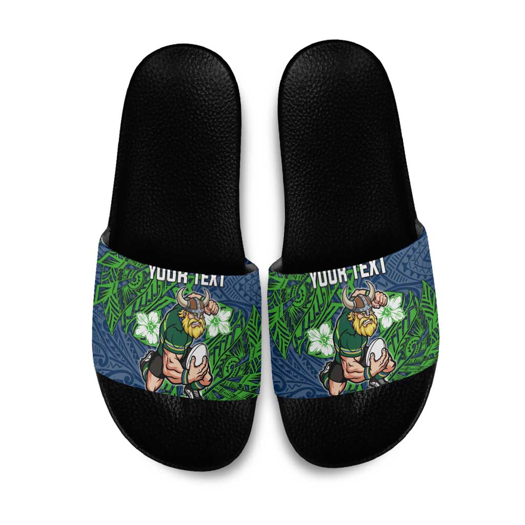 Personalised Canberra Raiders Slide Sandals Polynesian Tribal Pattern With Rugby Viking Mascot Art