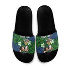 Personalised Canberra Raiders Slide Sandals Polynesian Tribal Pattern With Rugby Viking Mascot Art