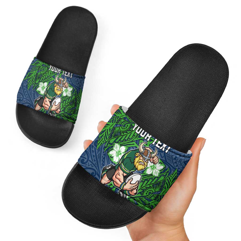 Personalised Canberra Raiders Slide Sandals Polynesian Tribal Pattern With Rugby Viking Mascot Art