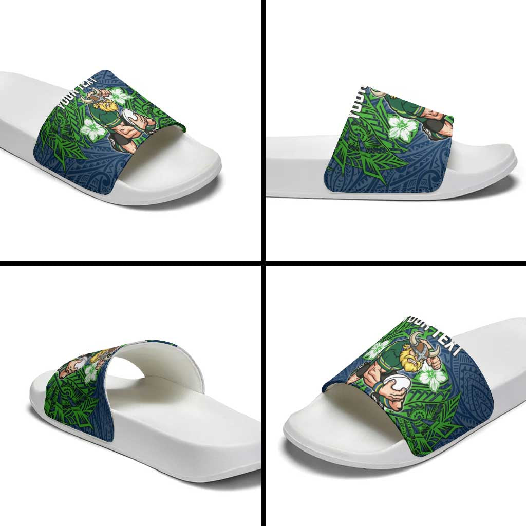 Personalised Canberra Raiders Slide Sandals Polynesian Tribal Pattern With Rugby Viking Mascot Art