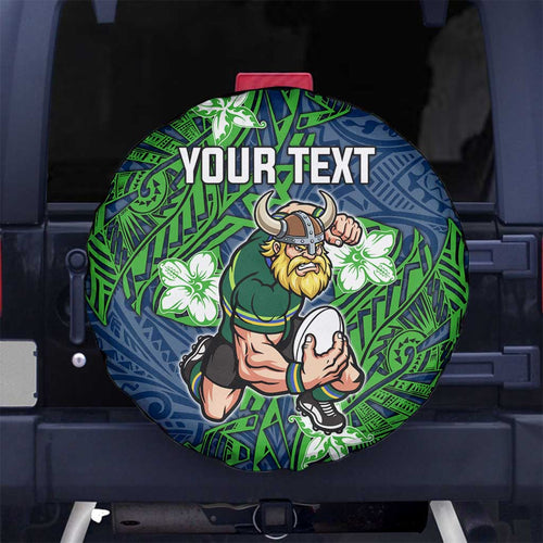Personalised Canberra Raiders Spare Tire Cover Polynesian Tribal Pattern With Rugby Viking Mascot Art