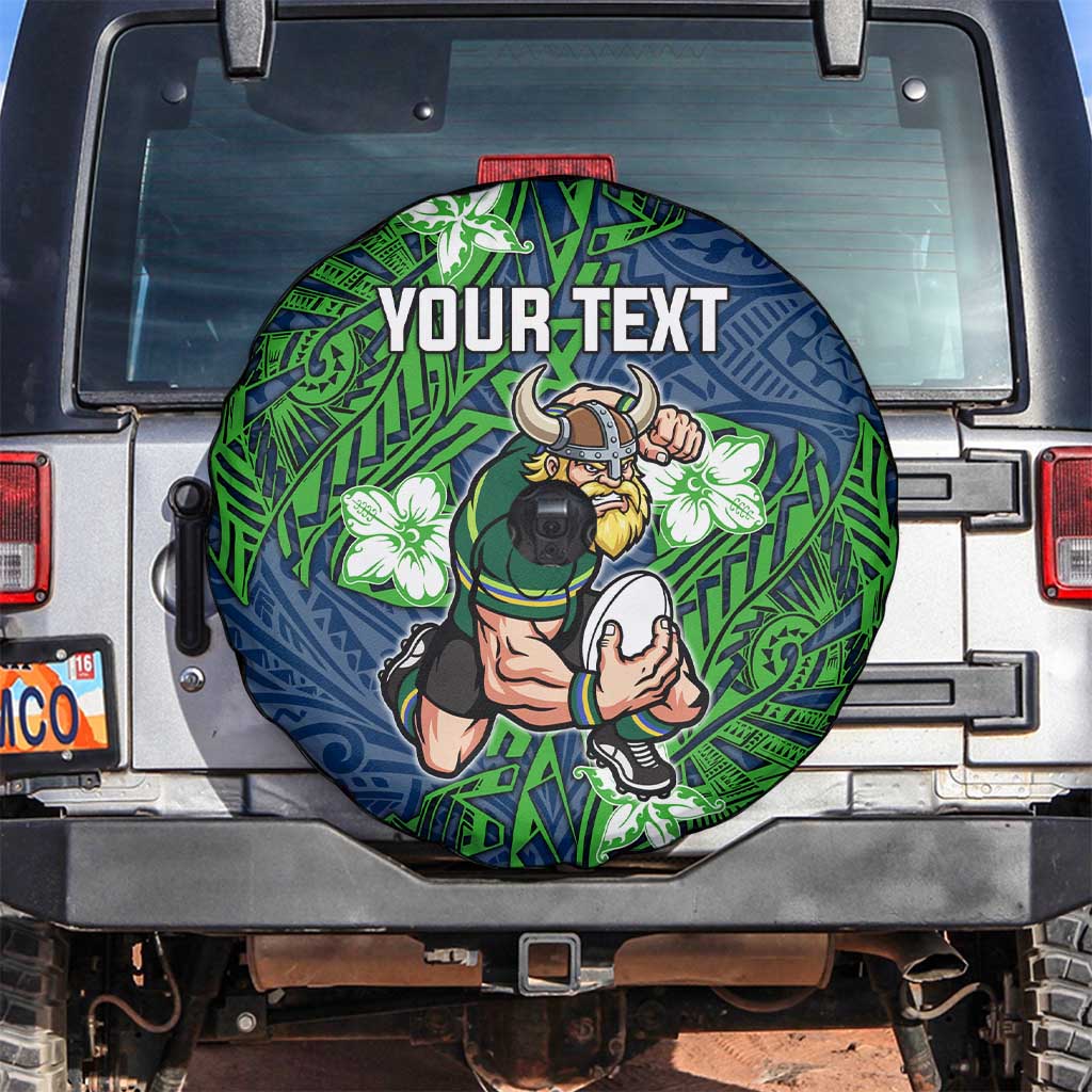 Personalised Canberra Raiders Spare Tire Cover Polynesian Tribal Pattern With Rugby Viking Mascot Art
