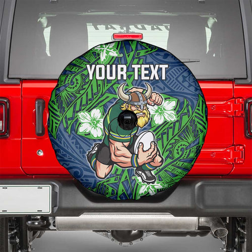 Personalised Canberra Raiders Spare Tire Cover Polynesian Tribal Pattern With Rugby Viking Mascot Art